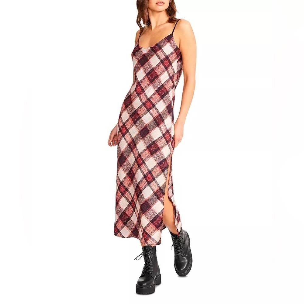 NWT BBDakota Slip Midi Dress Size XS Strange Love Plaid in Purple Haze